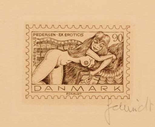 Exlibris by Eugen Schmidt from Germany for Jørgen Vils Pedersen - Ex Erotica Woman Nude 