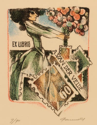 Exlibris by Hedvig Pauwels from Belgium for A. Van der Velde - Flower Hobby Woman 