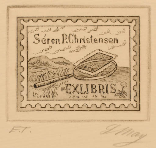 Exlibris by Lorentz May from Denmark for Søren P. Christensen - Hobby 