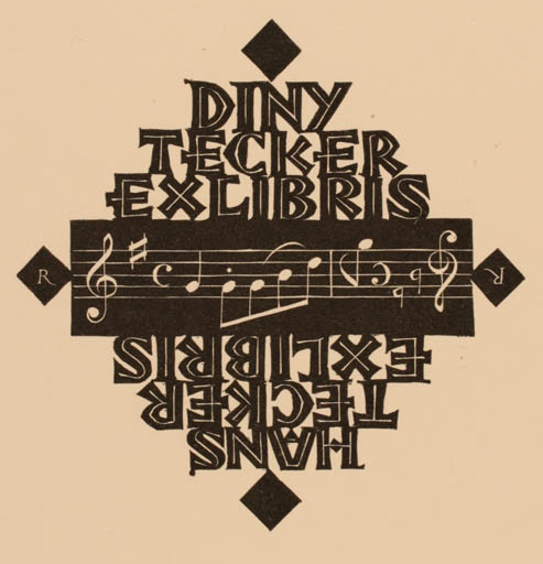 Exlibris by Pam Georg Rueter from Netherland for Diny & Hans Tecker - Music 