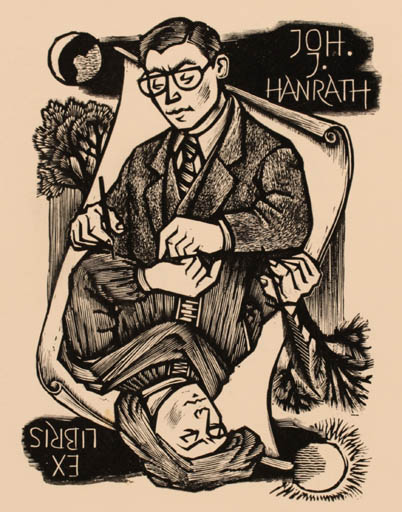 Exlibris by Lou Strik from Netherland for Dr. Joh.J Hanrath - Man 