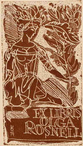 Exlibris by Evald Okas from Estonia for Olga Rosnell - Woman 