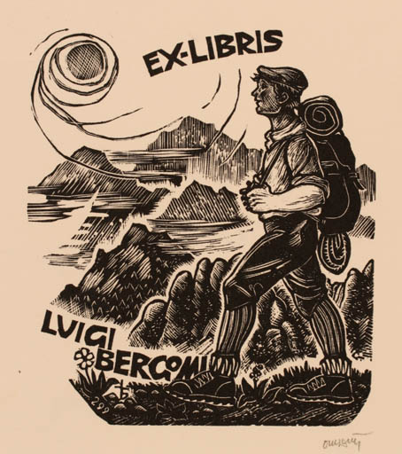 Exlibris by Oriol M. Divi from Spain for Luigi Bergomi - Mountain Scenery/Landscape Man 