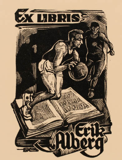 Exlibris by Enn Kera from Estonia for Erik Alberg - Book Man Sport/game 