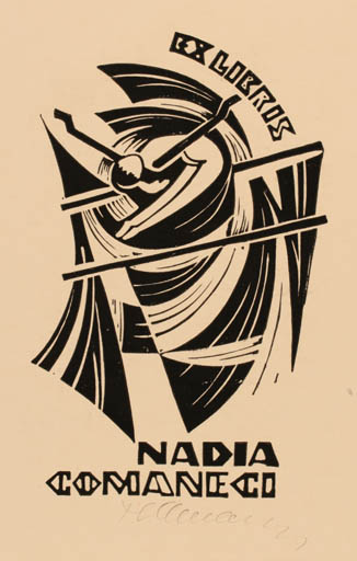 Exlibris by Josif Tellmann from Romania for Nadia Comaneco - Sport/game 