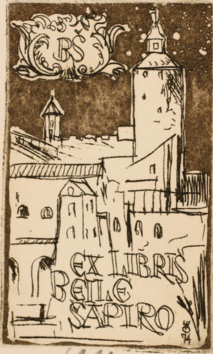 Exlibris by Evald Okas from Estonia for Beile Sapiro - Castle/Palace City 