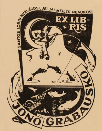 Exlibris by Vaclovas Kosciuska from Lithuania for Jono Grabausko - Fish Hobby 