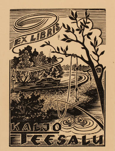 Exlibris by Johannes Juhansoo from Estonia for Kaljo Teesalu - Car Fish Hobby 