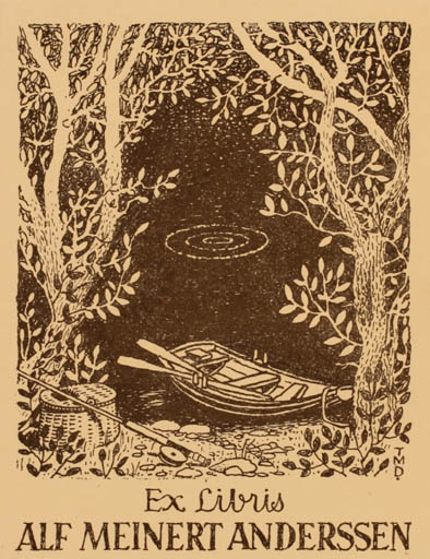 Exlibris by Trygve M Davidsen from Norway for Alf Meinert Anderssen - Hobby Ship/Boat Forest 