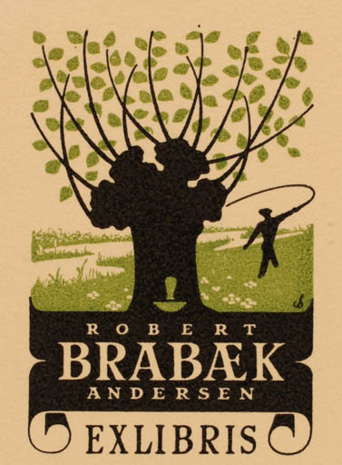 Exlibris by Christian Blæsbjerg from Denmark for Robert Brabæk Andersen - Hobby Tree 