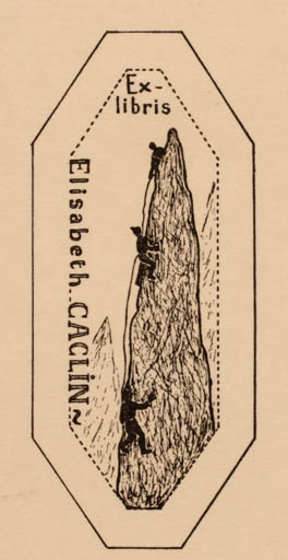 Exlibris by Antoinette Caclin from France for Elisabeth Caclin - Mountain Sport/game 