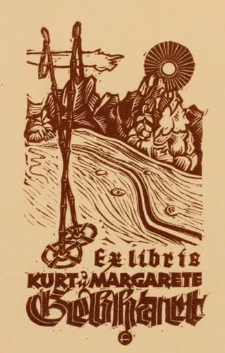 Exlibris by Johannes G. Freund from Austria for Kurt & Margarete Gebhart - Mountain Sport/game 