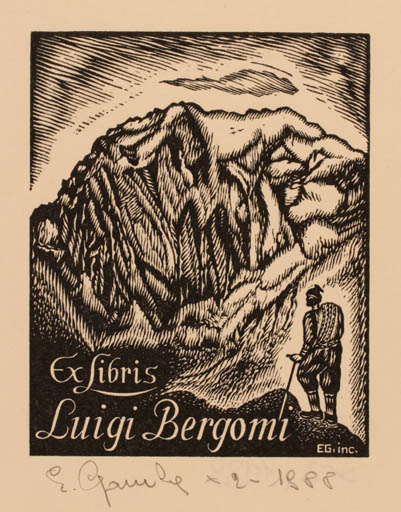 Exlibris by Erminio Gamba from Italy for Luigi Bergomi - Mountain Sport/game 