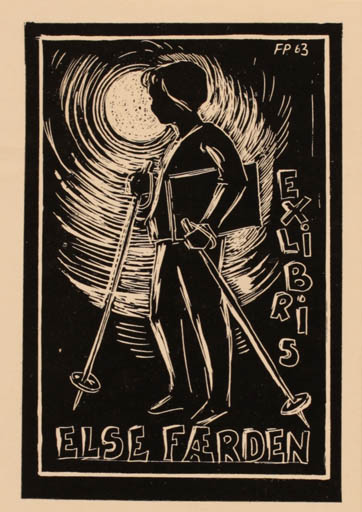 Exlibris by Frank Pedersen from Denmark for Else Færden - Book Sport/game 