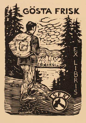 Exlibris by Otto Puusta from Sweden for Gösta Frisk - Man Sport/game 