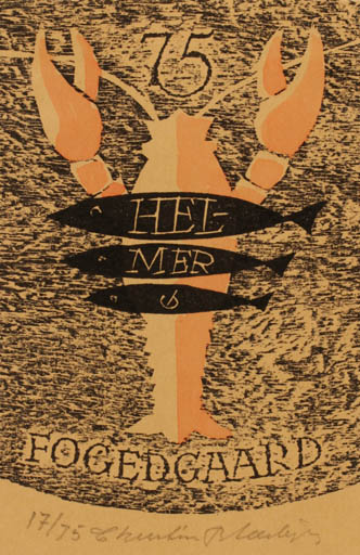 Exlibris by Christian Blæsbjerg from Denmark for Helmer Fogedgaard - Fauna Maritime 
