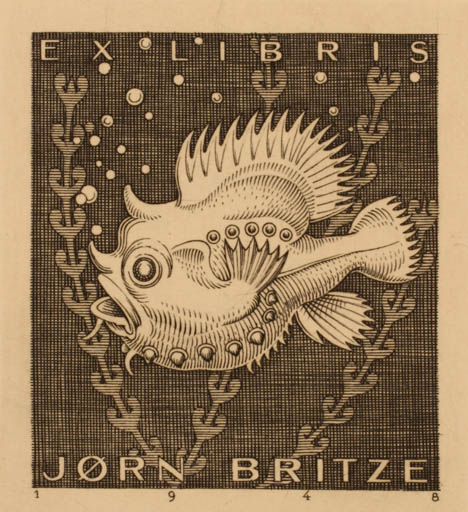 Exlibris by Johannes Britze from Denmark for Jørn Britze - Fish 