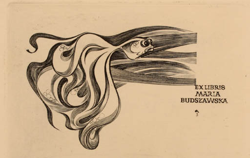 Exlibris by Andrzej Bortowski from Poland for Maria Budskawska - Fish 