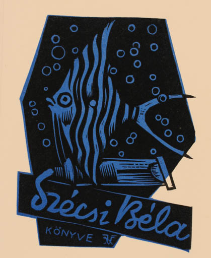 Exlibris by Kàroly Vàroknyi from Hungary for Bèla Szécsi - Fish 