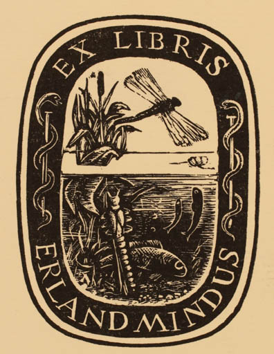 Exlibris by Tord Bæckström from Sweden for Erland Mindus - Fish Insect 
