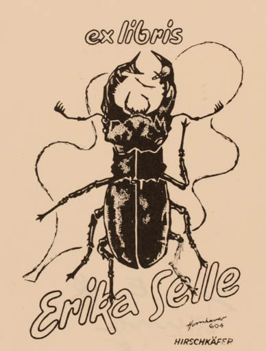 Exlibris by Hans Chr. Hornhaver from Denmark for Erika Selle - Insect 