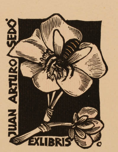 Exlibris by Herbert S. Ott from Germany for Juan Arturo Sedo - Flower Insect 