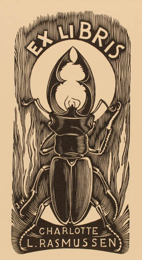 Exlibris by Josef Weiser from Czechoslovakia for Charlotte L. Rasmussen - Insect 