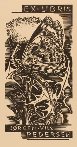 Exlibris by Josef Weiser from Czechoslovakia for Jørgen Vils Pedersen - Butterfly 