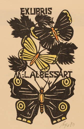 Exlibris by Karl Heinz Anger from Germany for Marie-Louise Albessart - Butterfly 