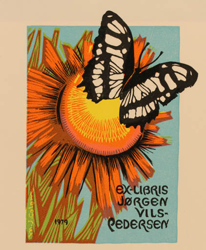 Exlibris by Maria Josefa Colom from Spain for Jørgen Vils Pedersen - Flower Butterfly 