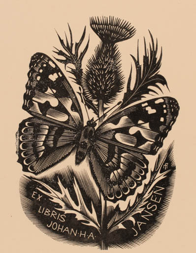 Exlibris by Dr. Otakar Marik from Czechoslovakia for Johan H. A. Jansen - Butterfly 