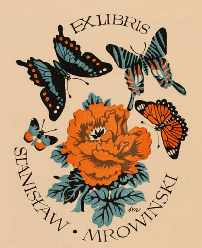 Exlibris by Stanislaw Mrowinski from Poland for Stanislaw Mrowinski - Flower Butterfly 