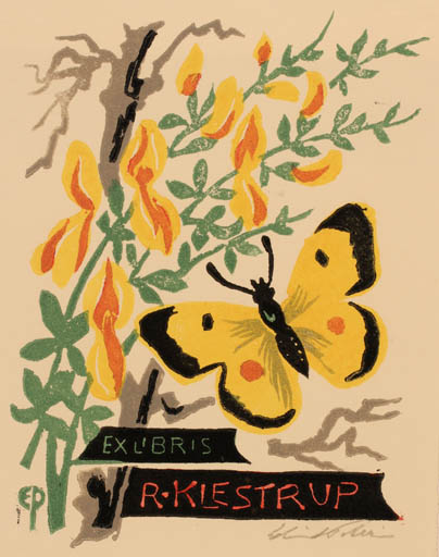 Exlibris by Edmund Peter from Denmark for R. Klestrup - Flora Butterfly 