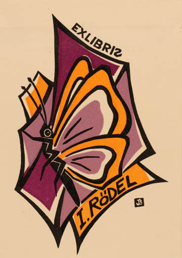 Exlibris by Jørgen Lindhardt Rasmussen from Denmark for Inge Rödel - Butterfly 