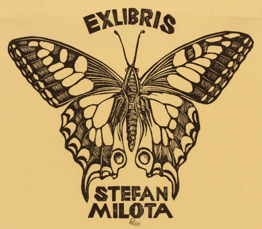 Exlibris by Hubert Schmid from Austria for Stefan Milota - Butterfly 