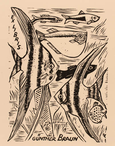 Exlibris by Friedrich Rasmus from Germany for Günther Braun - Fish 