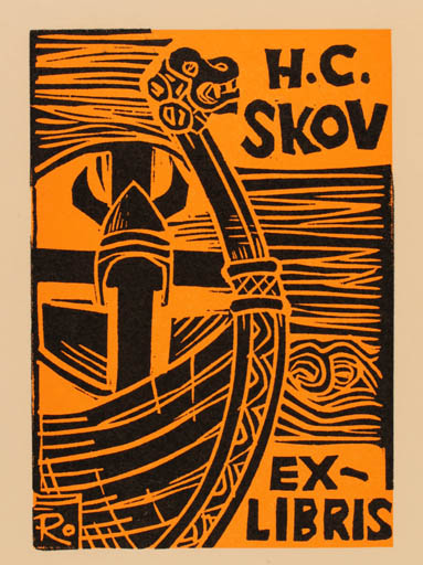 Exlibris by Rui Fernandes from Portugal for Henry Carlo Skov - Mythology Ship/Boat Viking 