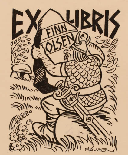 Exlibris by H. Mølvig from Denmark for Finn Olsen - 