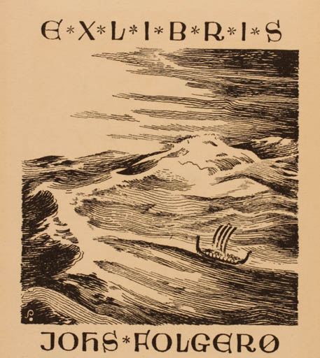 Exlibris by Henry Schjærven from Norway for Johs Folgerø - Maritime Ship/Boat Viking 