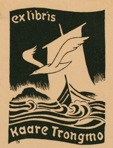 Exlibris by T. Helgerud from Norway for Kaare Trongmo - Bird Maritime Ship/Boat 