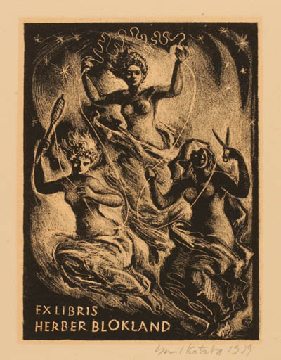 Exlibris by Emil Kotrba from Czechoslovakia for Herber Blokland - Woman Mythology 