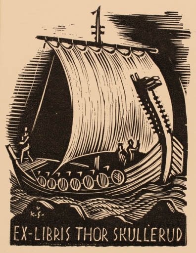 Exlibris by Karel Stech from Czechoslovakia for Thor Skullerud - Ship/Boat 