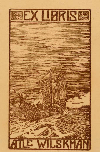 Exlibris by Harald Andersin from Finland for Atle Wilskman - Maritime Ship/Boat Viking 