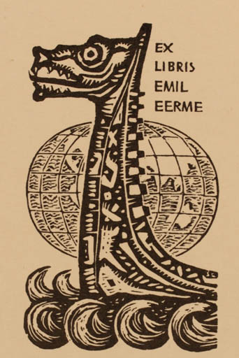 Exlibris by Helmut Seehausen from Germany for Emil Eerme - Globe Maritime Viking 