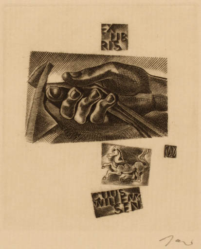 Exlibris by Wojciech Jakubowski from Poland for Guus Willemsen - Hand(s) 