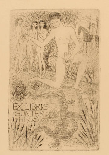 Exlibris by Elfriede Weidenhaus from Germany for Günter Hess - Erotica 