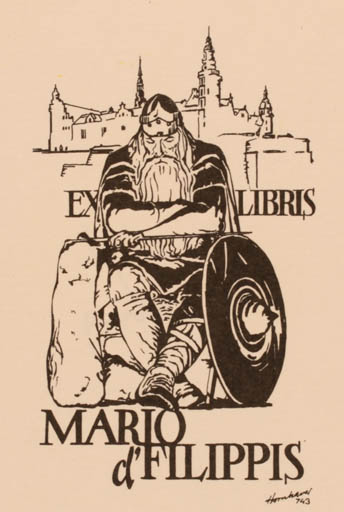 Exlibris by Hans Chr. Hornhaver from Denmark for Mario de Filippis - Mythology Viking 