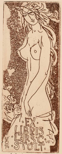 Exlibris by Evald Okas from Estonia for Lars C. Stolt - Woman Nude 