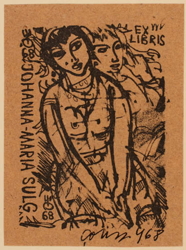 Exlibris by Evald Okas from Estonia for Johanna-Maria Sulg - Woman Romance 