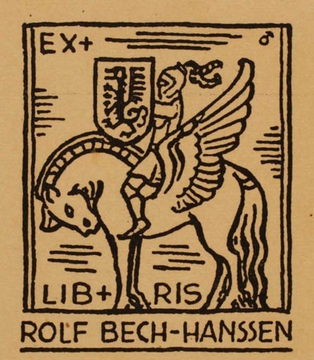 Exlibris by Albert Jaern from Norway for Rolf Bech-Hanssen - Mythology Pegasus 